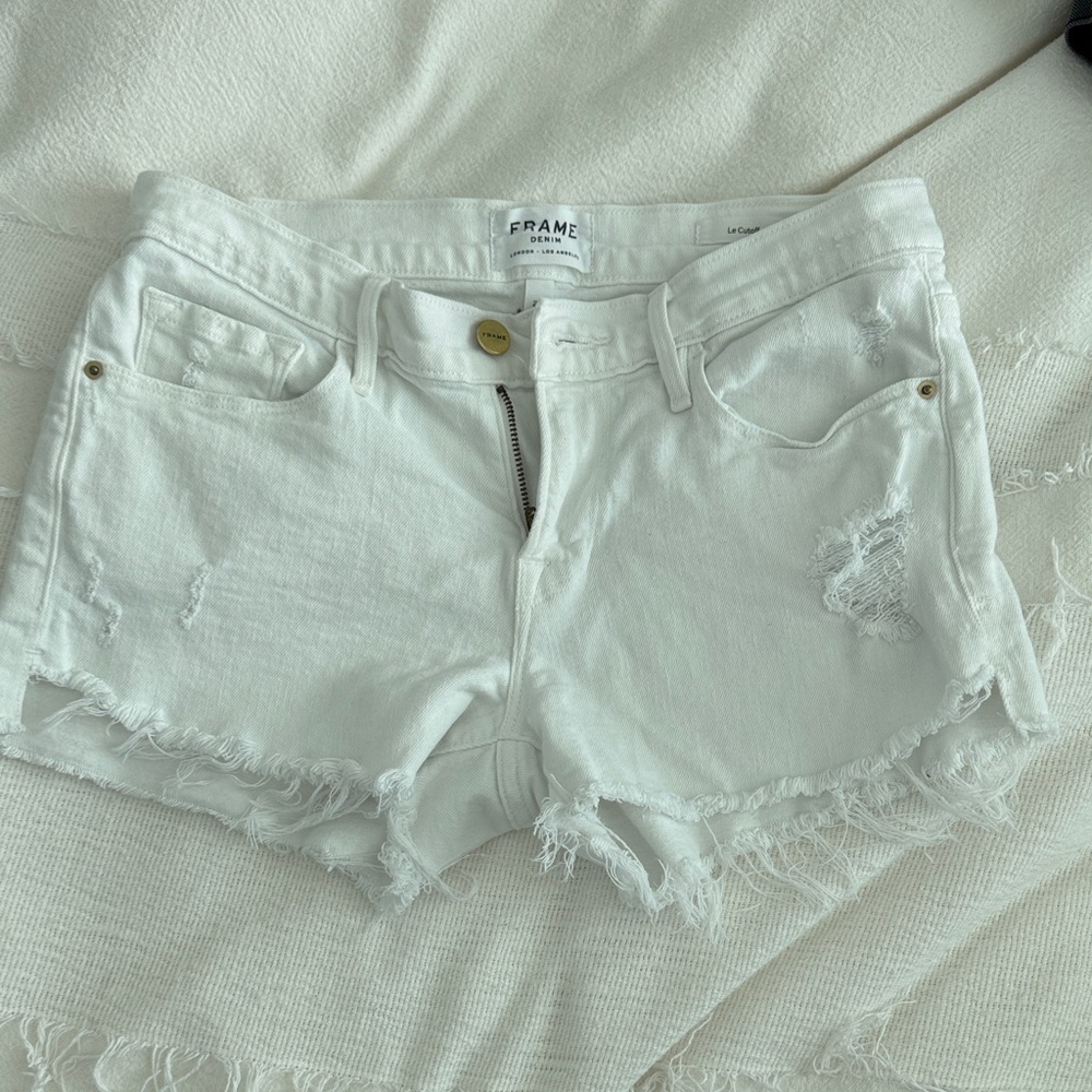 FRAME white denim shorts